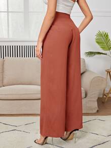 SHEIN PETITE Quần nữ Nút Dây kéo Uốn nếp màu trơn Thanh lịch - Màu Cam cháy - Xem 2