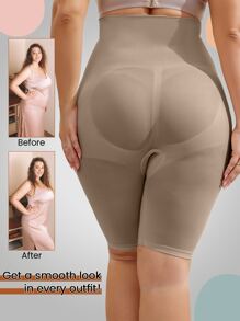 Suprenx Women's Plus Size  High Waisted Body Shaper Shorts Thigh Slimmer Mid-Thigh Tummy Control Butt Lift Shapwear Shorts - Apricot - View 2