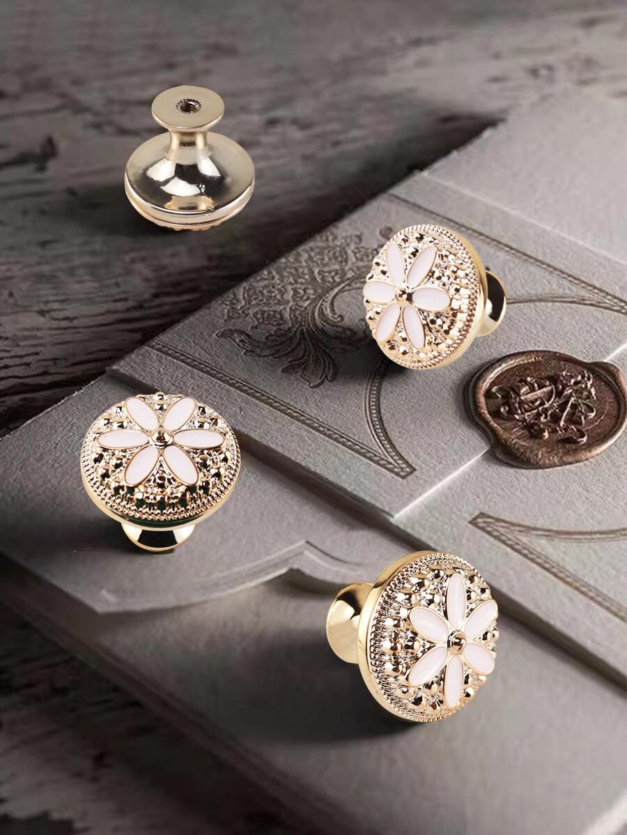 1pc Diamond Decor Drawer Handle, Plastic Flower Pattern Cupboard Handle For Home - Multicolor - View 1