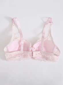 Floral Lace Underwire Sexy Lingerie Bra, Kawaii - Baby Pink - View 2