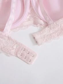 Floral Lace Underwire Sexy Lingerie Bra, Kawaii - Baby Pink - View 4