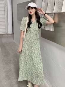 Đầm Thắt lưng Trọn gói Họa tiết hoa Boho - Màu xanh Bạc hà - Xem 1