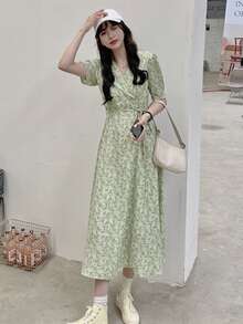 Đầm Thắt lưng Trọn gói Họa tiết hoa Boho - Màu xanh Bạc hà - Xem 3