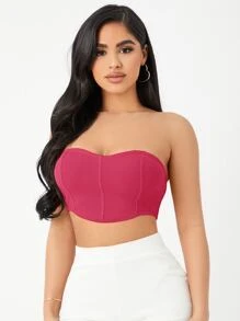 SHEIN SXY Áo nữ Đường may lộ ra ngoài màu trơn Gợi cảm - Màu Hồng Tươi - Xem 1