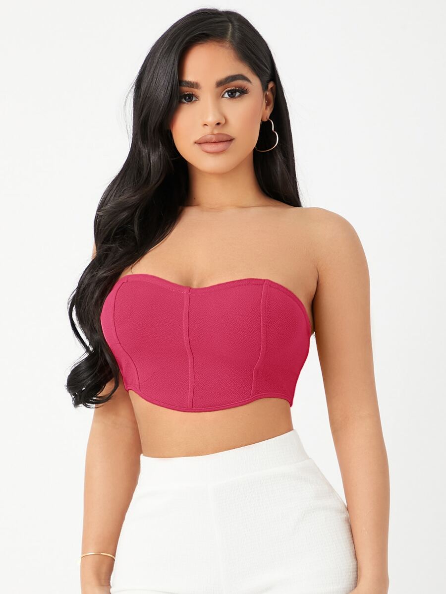 SHEIN SXY Áo nữ Đường may lộ ra ngoài màu trơn Gợi cảm - Màu Hồng Tươi - Xem 1