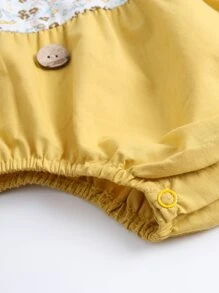 Entzückender Sommer Baby Mädchen Body mit Blumenmuster, gerüschtem Ausschnitt und dreieckigem, ärmellosem Design - Gelb - Übersicht 4