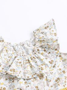 Entzückender Sommer Baby Mädchen Body mit Blumenmuster, gerüschtem Ausschnitt und dreieckigem, ärmellosem Design - Gelb - Übersicht 5