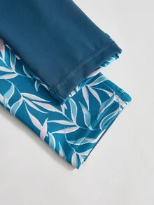 3 piezas Conjunto deportivo con estampado de hoja - Azul y blanco - Ver 5