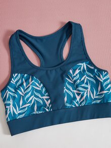 3 piezas Conjunto deportivo con estampado de hoja - Azul y blanco - Ver 6