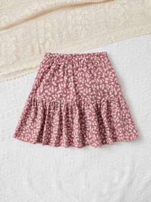 SHEIN 女孩碎花荷葉邊半身裙