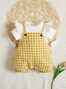 Bebé ribete con fruncido Camiseta & con estampado de guingán Mono overol - Multicolor - Ver 1