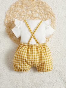 Bebé ribete con fruncido Camiseta & con estampado de guingán Mono overol - Multicolor - Ver 2