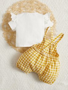 Bebé ribete con fruncido Camiseta & con estampado de guingán Mono overol - Multicolor - Ver 3