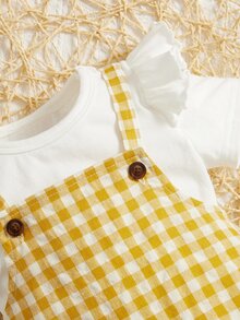 Bebé ribete con fruncido Camiseta & con estampado de guingán Mono overol - Multicolor - Ver 4