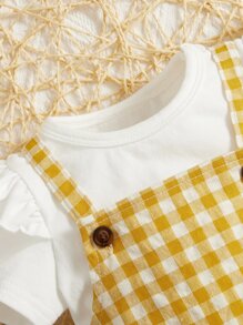 Bebé ribete con fruncido Camiseta & con estampado de guingán Mono overol - Multicolor - Ver 5