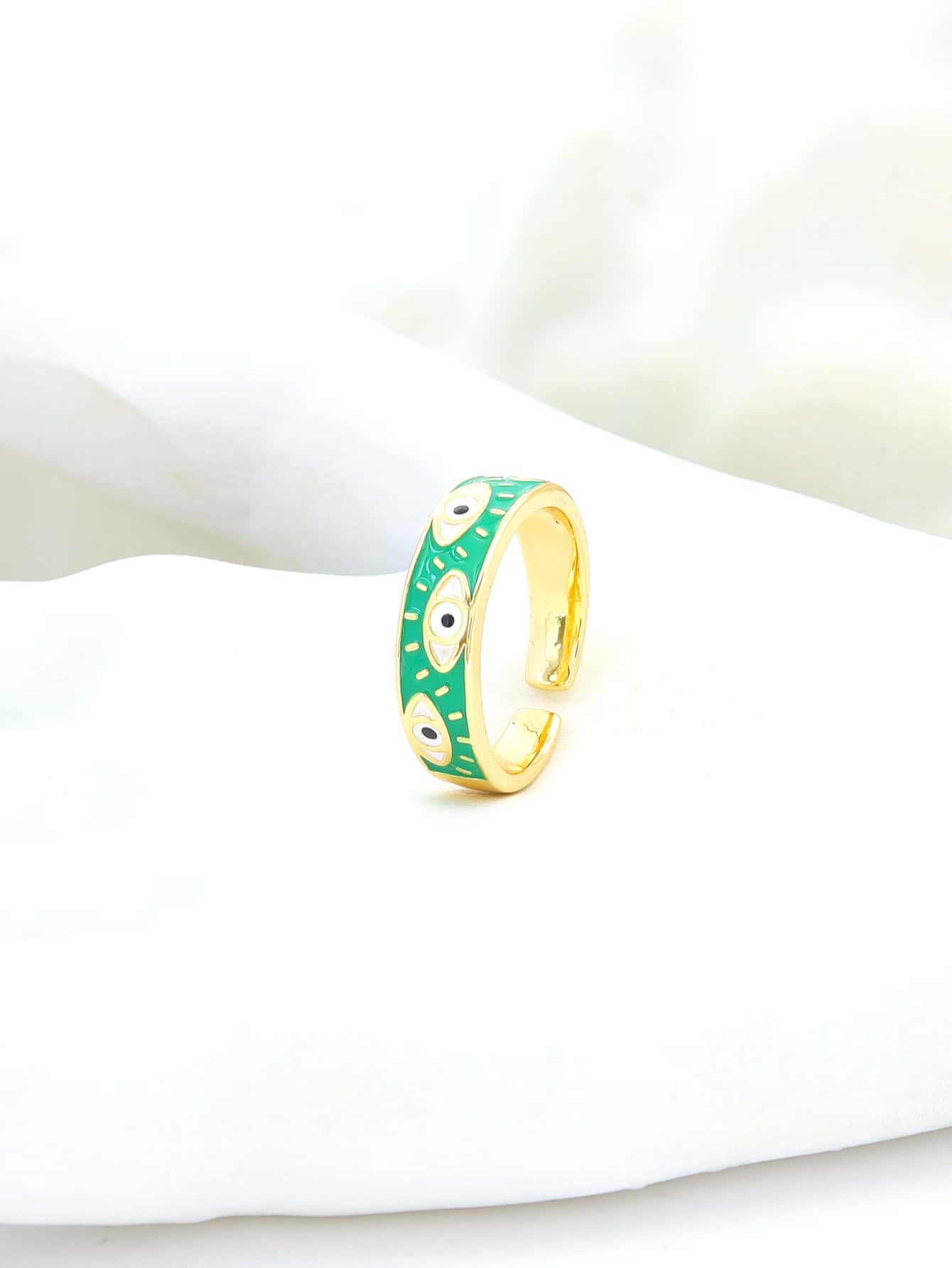 Eye Detail Cuff Ring - Green - View 1