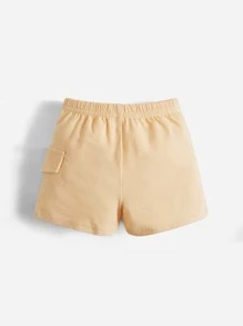 SHEIN 男婴童翻蓋細節素色短褲 - 卡其色 - 查看 2