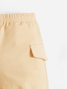 SHEIN 男婴童翻蓋細節素色短褲 - 卡其色 - 查看 3
