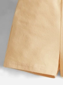 SHEIN 男婴童翻蓋細節素色短褲 - 卡其色 - 查看 4