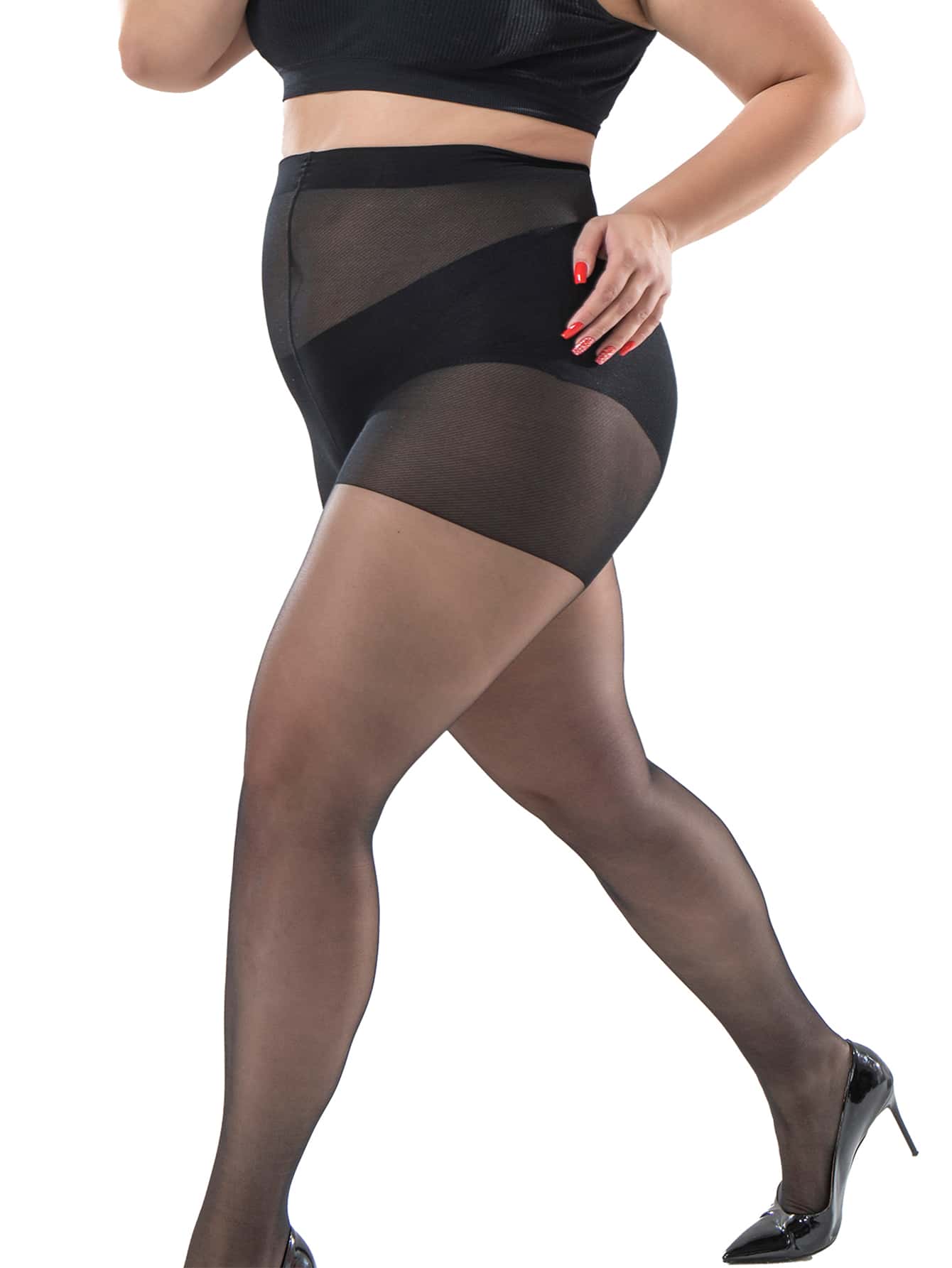 Plus Size Sheer Tights - Black - View 1