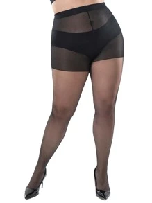 Plus Size Sheer Tights - Black - View 3