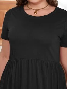 Plus Solid Ruffle Hem Dress - Black - View 6