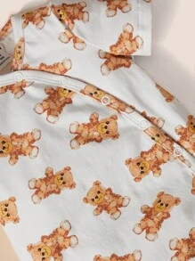 SHEIN Baby Bear Print Button Front Footed Sleep Jumpsuit & Hat - Multicolor - View 4