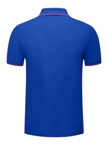 Manfinity Homme Áo thun có cổ Nam Nút phía trước màu trơn Giải trí - Màu xanh lam - Xem 2