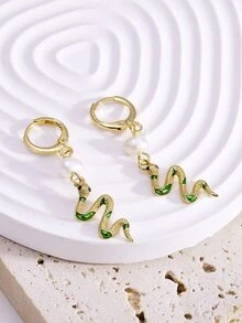 Faux Pearl Decor Snake Drop Earrings - Multicolor - View 2