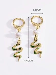 Faux Pearl Decor Snake Drop Earrings - Multicolor - View 3