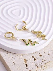 Faux Pearl Decor Snake Drop Earrings - Multicolor - View 4