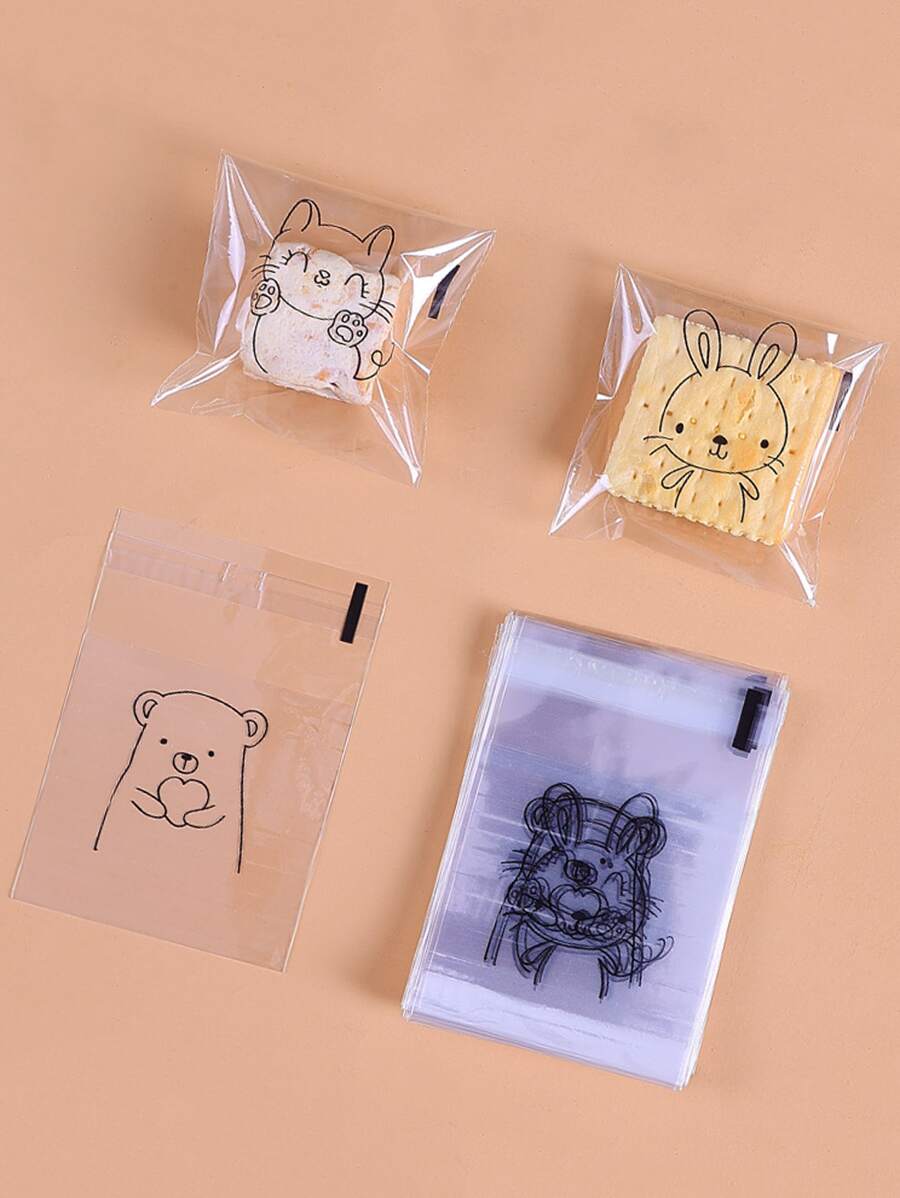 100入組塑料包裝袋，卡通圖形糖果和餅乾自粘包裝袋，婚禮禮物袋 - 彩色 - 查看 1