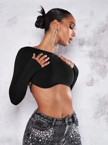 SHEIN BAE Top crop unicolor de espalda abierta - Negro - Ver 2