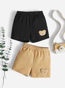 SHEIN Baby 2pcs Bear Patched Detail Shorts - Multicolor - View 1