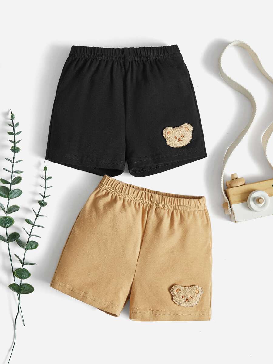 SHEIN Baby 2pcs Bear Patched Detail Shorts - Multicolor - View 1