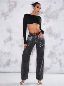 SHEIN BAE Top crop unicolor de espalda abierta - Negro - Ver 3