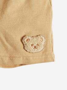 SHEIN Baby 2pcs Bear Patched Detail Shorts - Multicolor - View 4