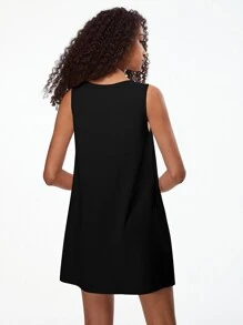 SHEIN BASICS Solid Round Neck Loose Fit Tank Dress - Black - View 2