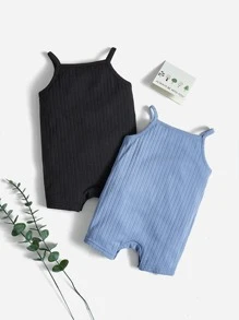 SHEIN Mono De Traje De Punto Acanalado Para Niña Bebé (2 Piezas) - Multicolor - Ver 2