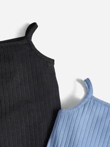 SHEIN Mono De Traje De Punto Acanalado Para Niña Bebé (2 Piezas) - Multicolor - Ver 3