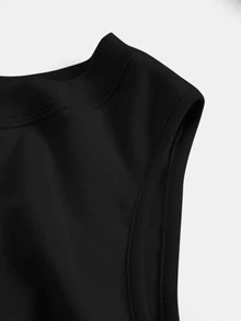 SHEIN BASICS Solid Round Neck Loose Fit Tank Dress - Black - View 6