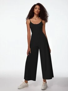 SHEIN BASICS Solid Wide Leg Cami Jumpsuit - Black - View 1