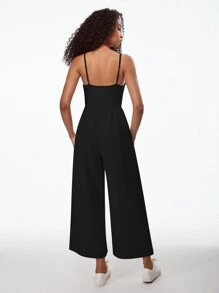 SHEIN BASICS Solid Wide Leg Cami Jumpsuit - Black - View 2