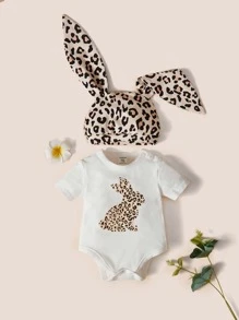 SHEIN Bodysuits Em bé Nút In hoa Báo - Nhiều màu - Xem 1