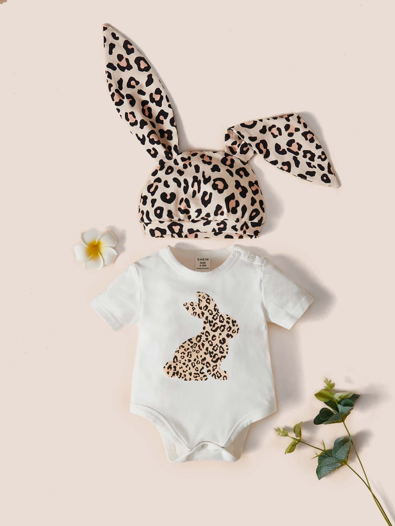 SHEIN Bodysuits Em bé Nút In hoa Báo - Nhiều màu - Xem 1