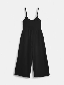 SHEIN BASICS Solid Wide Leg Cami Jumpsuit - Black - View 6