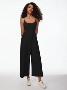 SHEIN BASICS Solid Wide Leg Cami Jumpsuit - Black - View 8