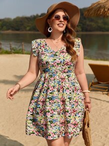 SHEIN Frenchy Váy Boho hở lưng in họa tiết hoa buộc dây mùa hè - Nhiều màu - Xem 4