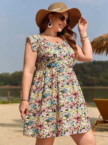 SHEIN Frenchy Váy Boho hở lưng in họa tiết hoa buộc dây mùa hè - Nhiều màu - Xem 5