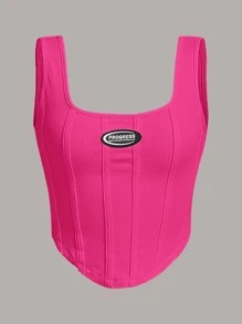 SHEIN EZwear Letter Patched Detail Curved Hem Tank Top